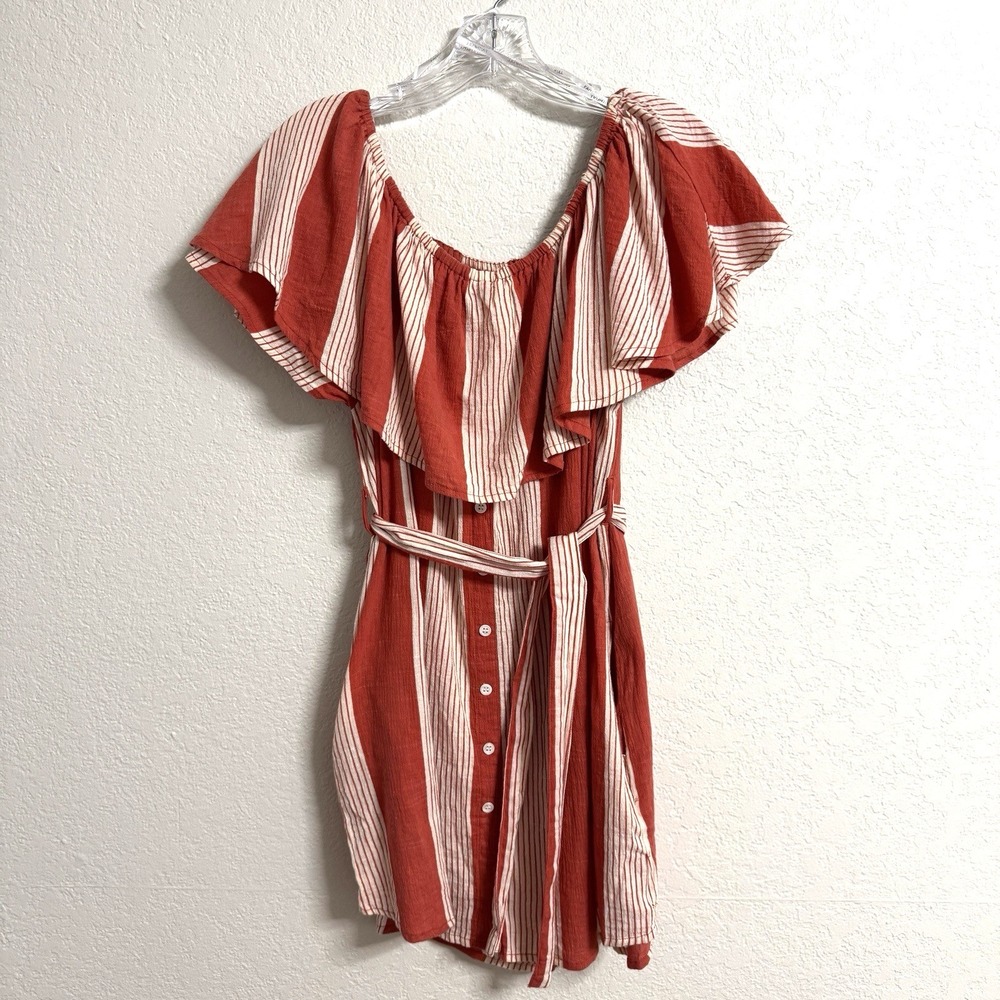 Faithfull The Brand Red Stripe Off Shoulder Mini‎ Dress Size 8 Boho